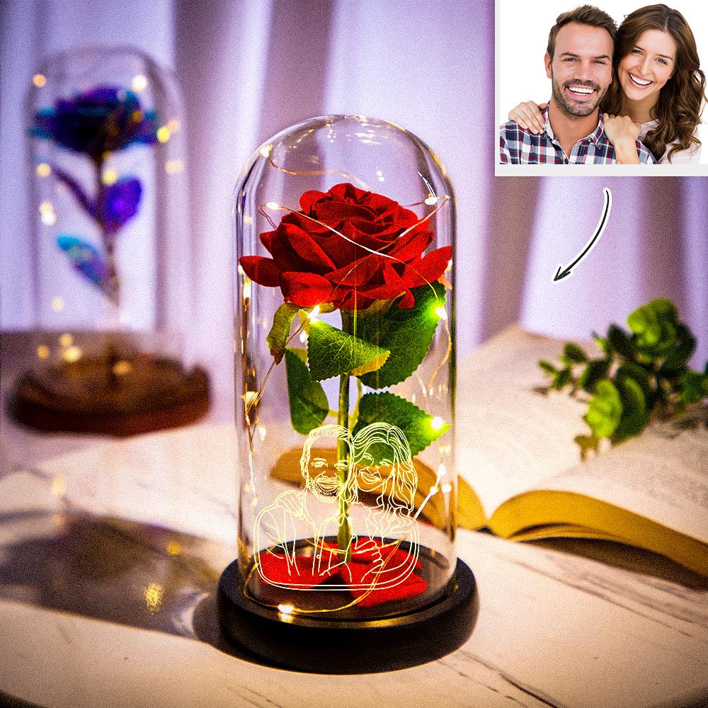 Custom Photo Line Drawing Eternal Rose Flower LED Night Light Romantic