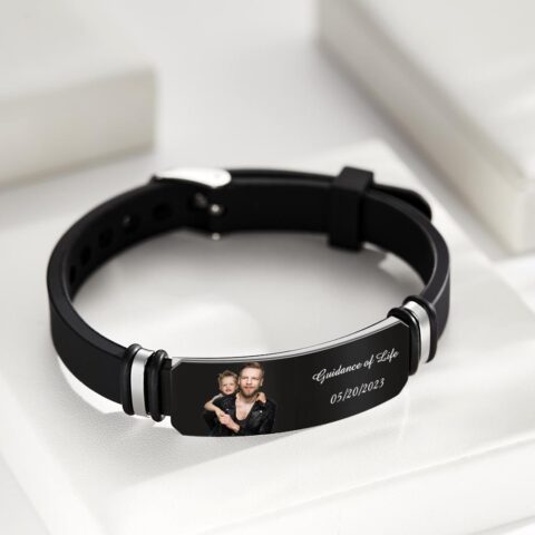 The daily reminder they can actually wear: Custom Men’s Photo Engraved Black Bracelet
