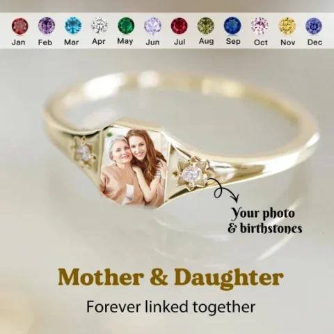 Not Available in Stores: Personalized Birthstone Photo Ring 2 Photo Colors Custom