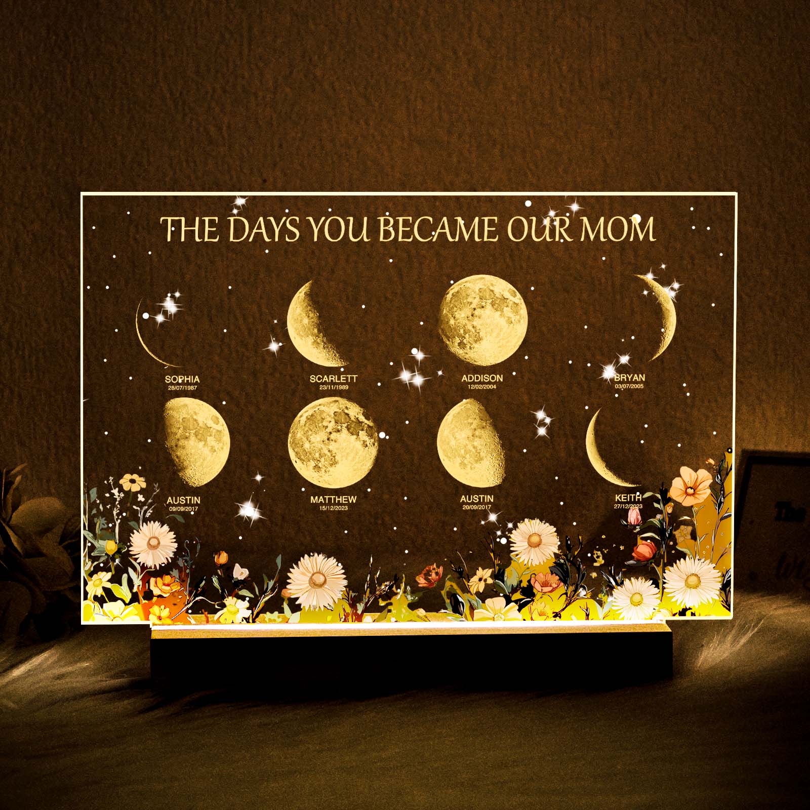 Turn any room into a memory they can see: Personalized The Days You Became Our Mom Moon