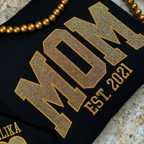 One-of-one apparel nobody else can ever own: Custom Embroidered Glitter Vinyl MAMA