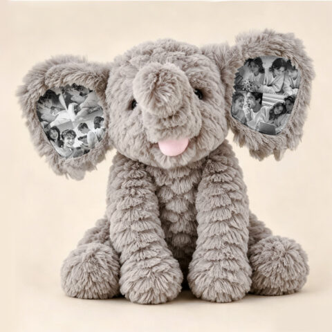 Custom Photo Elephant Plush – Personalized Ear Picture Elephant