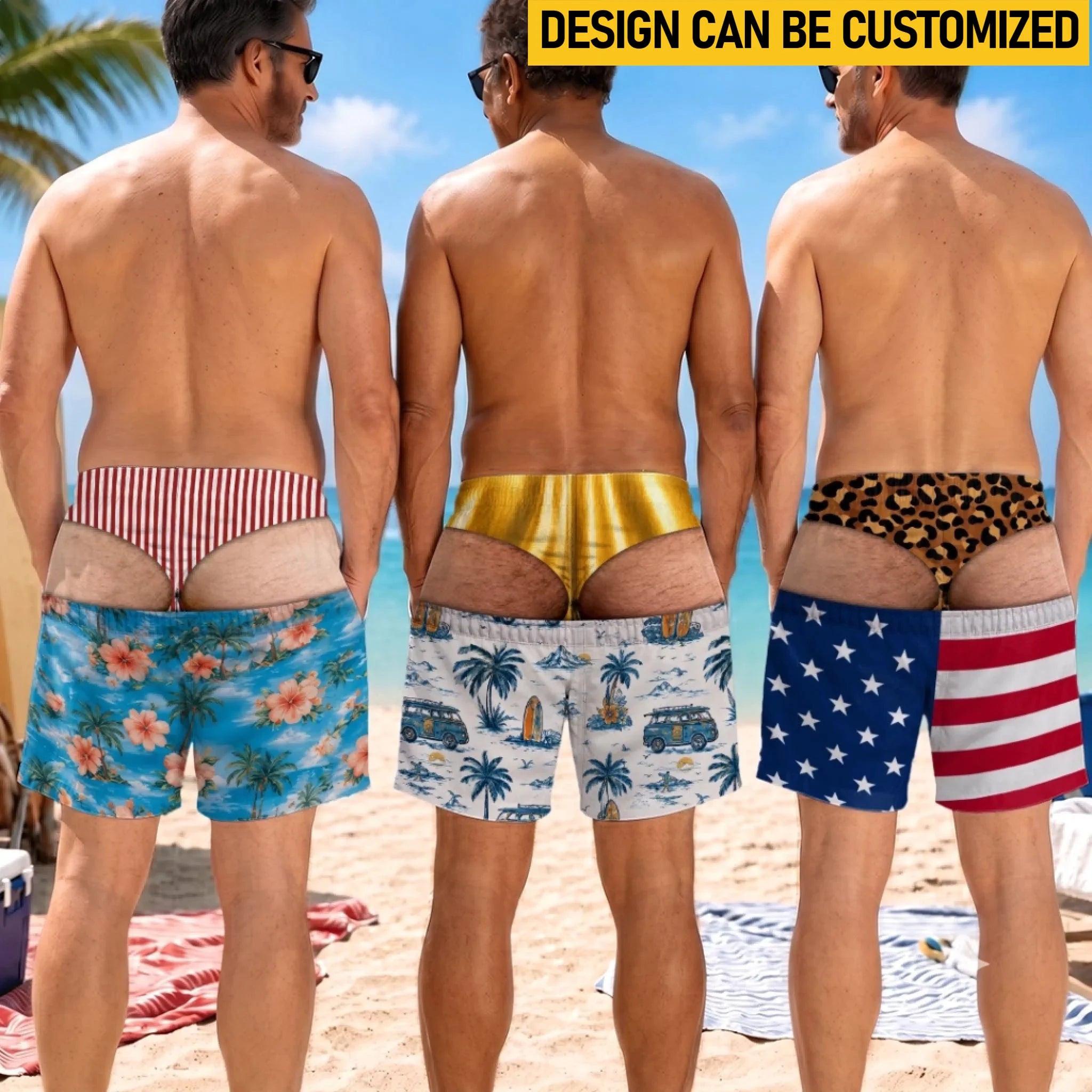 Custom Funny Men Swim Trunks Novelty Optical Illusion Swim Shorts Funny
