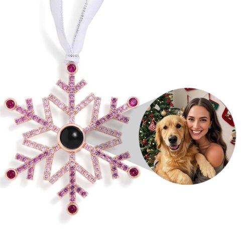 One of One, Just Like Them: Personalized Pink Snowflake Photo Ornament Custom Projection