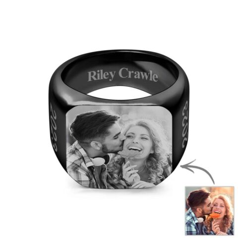 Their New Everyday Carry: Personalized Photo Square Ring Custom Engraved Ring Gift For Men