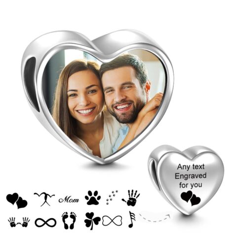 Custom Photo Charm Engraved Heart Picture Charm Gifts For Couples