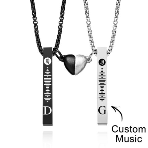 Bar Necklace with Custom Spotify Code Engraving Initial Personalized gift Unisex