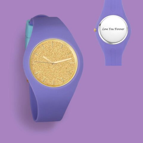 Unisex Silicone Engraved Watch Unisex Engraved Watch 41mm Purple Strap –