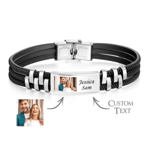 The daily reminder they can actually wear: Custom Engraved Leather and Steel Men’s