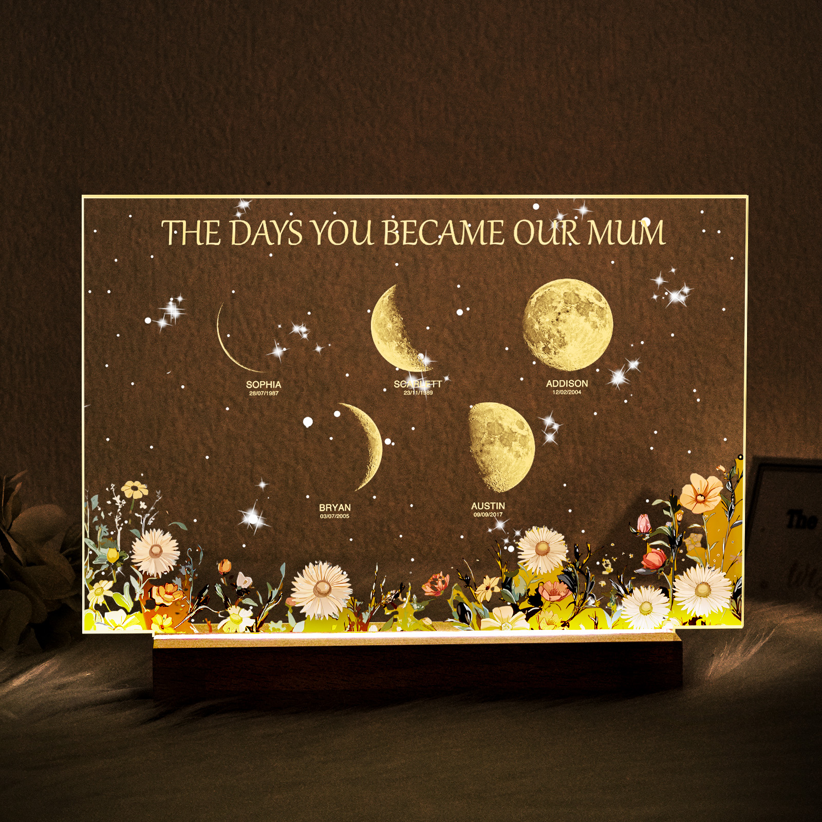 Turn any room into a memory they can see: Personalized The Days You Became Our Mom Moon