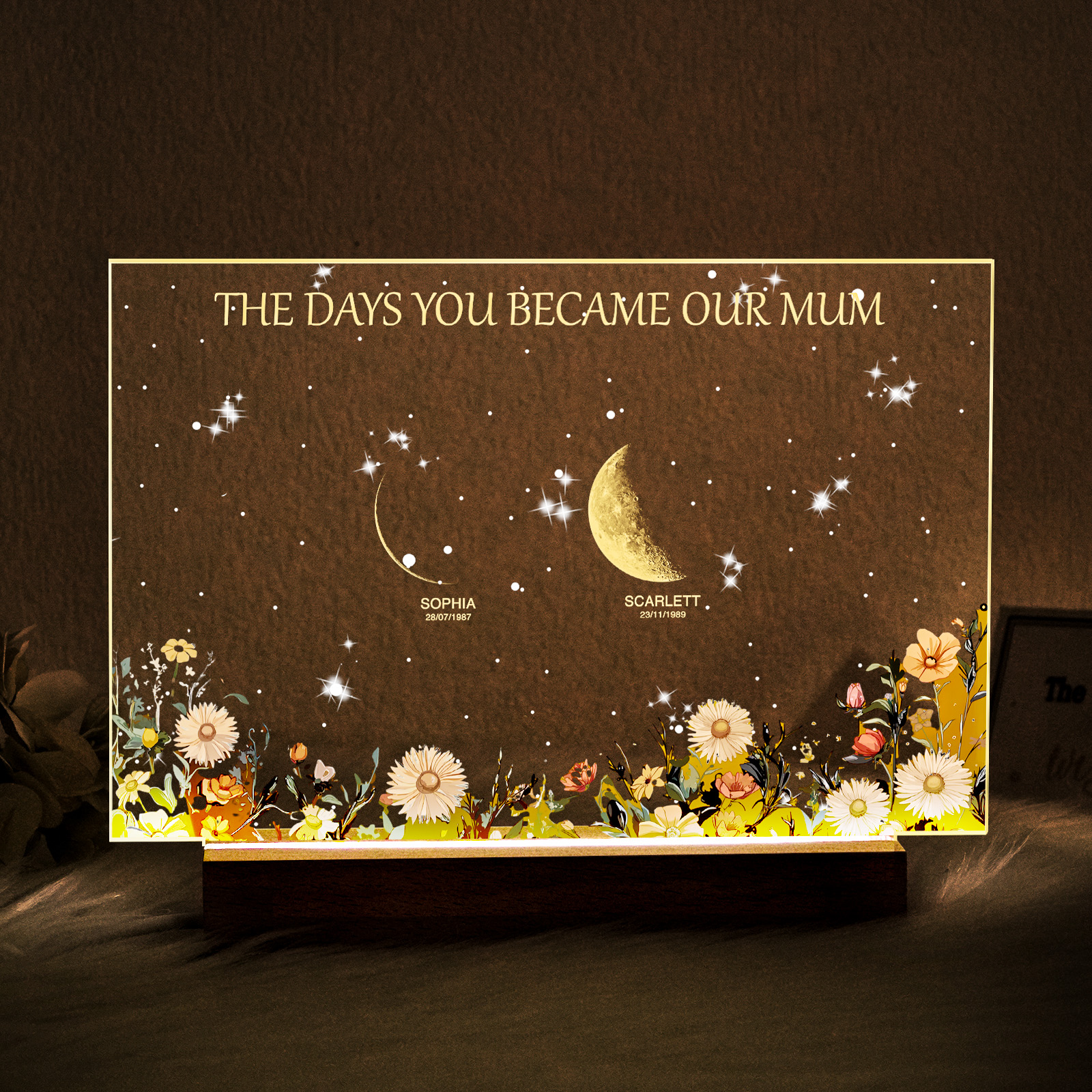 Turn any room into a memory they can see: Personalized The Days You Became Our Mom Moon