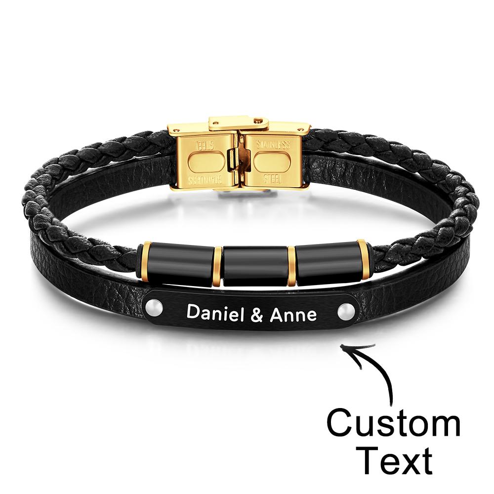 Custom Engraved Multy Layer Retro Style Men’s Leather Bracelet