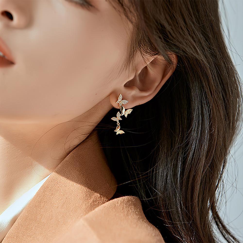 Butterfly Linear Drop Earrings Social Butterfly Long Earrings Bridesmaid