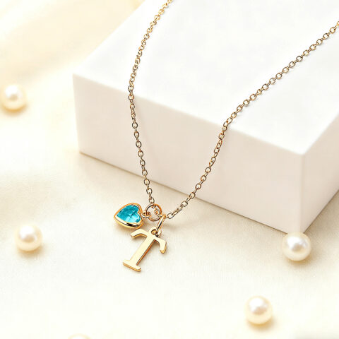 Custom Letter Heart-Shaped Birthstone Necklace Anniversary Birthday Christmas