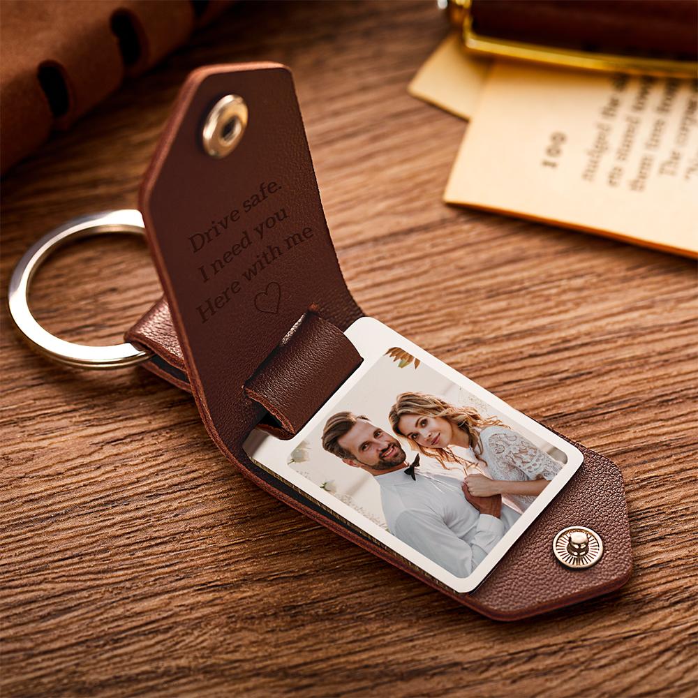 Stop Scrolling – This Is The One: Custom Leather Photo Text Drive Safe Keychain