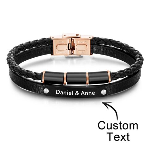Custom Engraved Multy Layer Retro Style Men’s Leather Bracelet