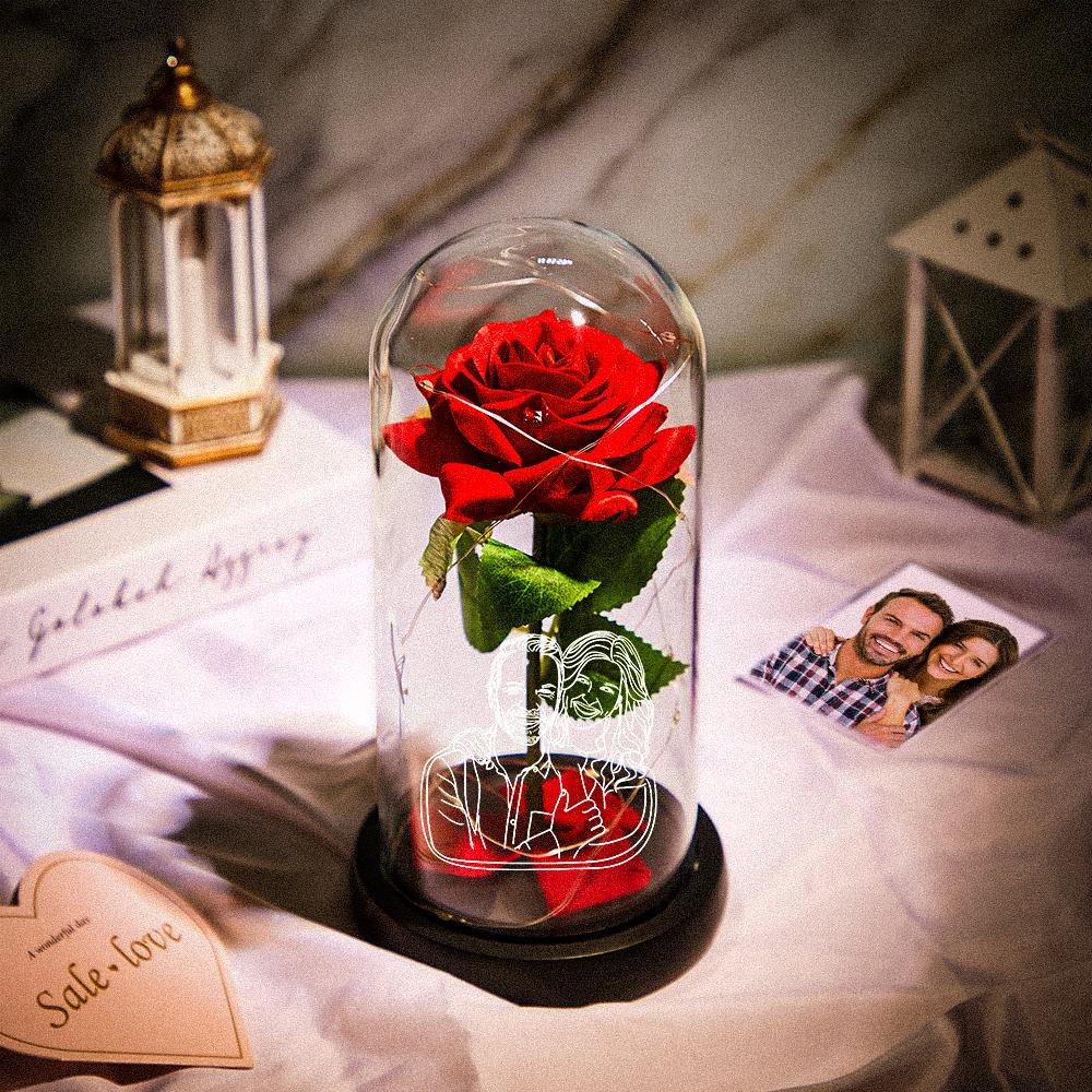 Custom Photo Line Drawing Eternal Rose Flower LED Night Light Romantic