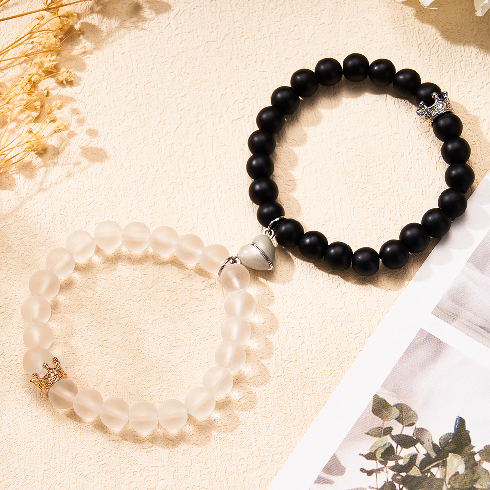 A circle of memories around their wrist: Magnetic Couple Crown Bracelet Set Valentine’s