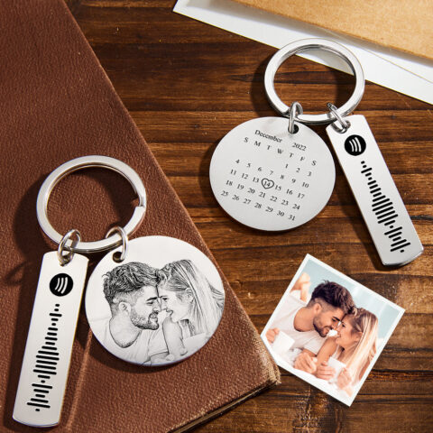 Custom Photo Calendar Spotify Keychain Personalized Stainless Steel Key Chains