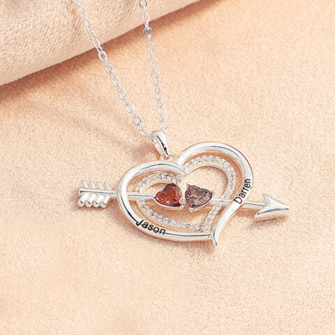 The One That Makes Them Cry: Personalized Name Birthstone Cupid Arrow Heart Necklace