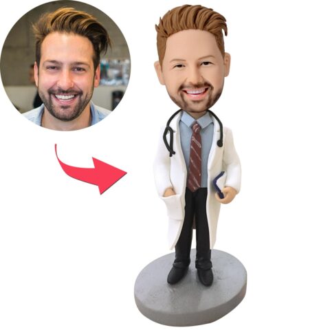 The Unexpected Favorite: Doctor With Stethoscope Custom Bobblehead With Engraved Text