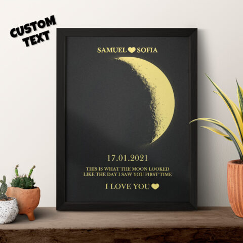 Custom Moon Phase and Names Wooden Frame with Your Text Custom