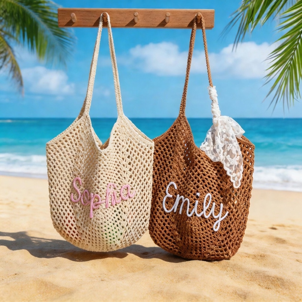 Everyday carry, personally theirs: Personalized Crochet Beach Bag with Custom Name