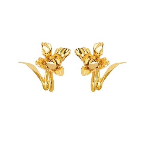 Tulip Collection Flower Ear Hook With White Enamel