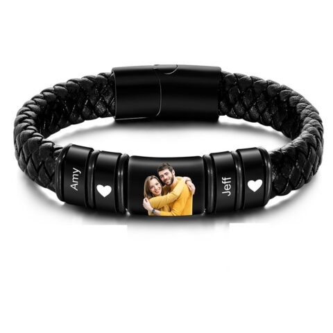 The daily reminder they can actually wear: Custom Photo Engraved Bracelet Leather
