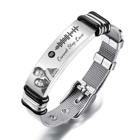 Customized Optional Photo Engraved Spotify Music Stainless Steel Bracelet Best