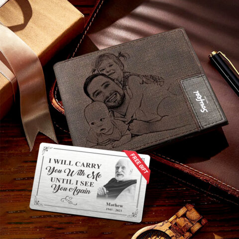 Men’s Wallet Set, Personalized Wallet, Photo Wallet with Engraving Wallet Card