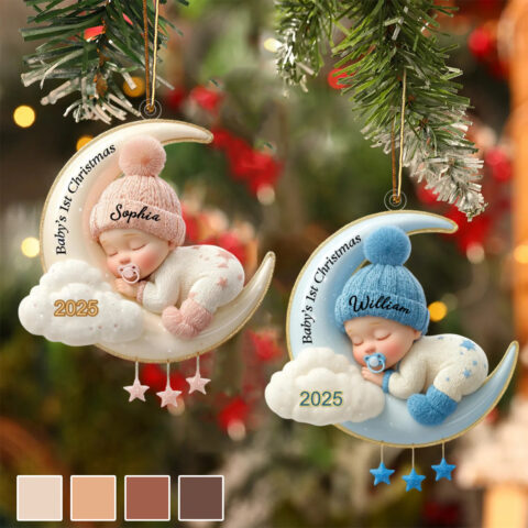 Custom Baby’s First Christmas Ornament, Moon Acrylic Keepsake