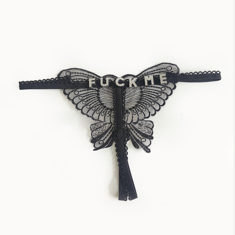 Custom Lace Hollow Butterfly Sexy Low Waist Panty with jewelry Crystal