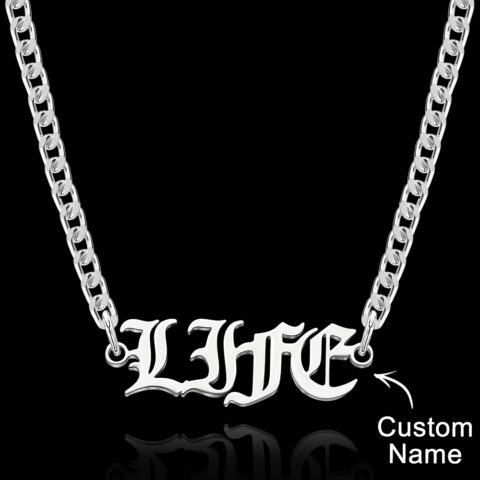 Custom Punk Name Necklace Lettering Bar Necklace Gothic Thorn Letter Cuban