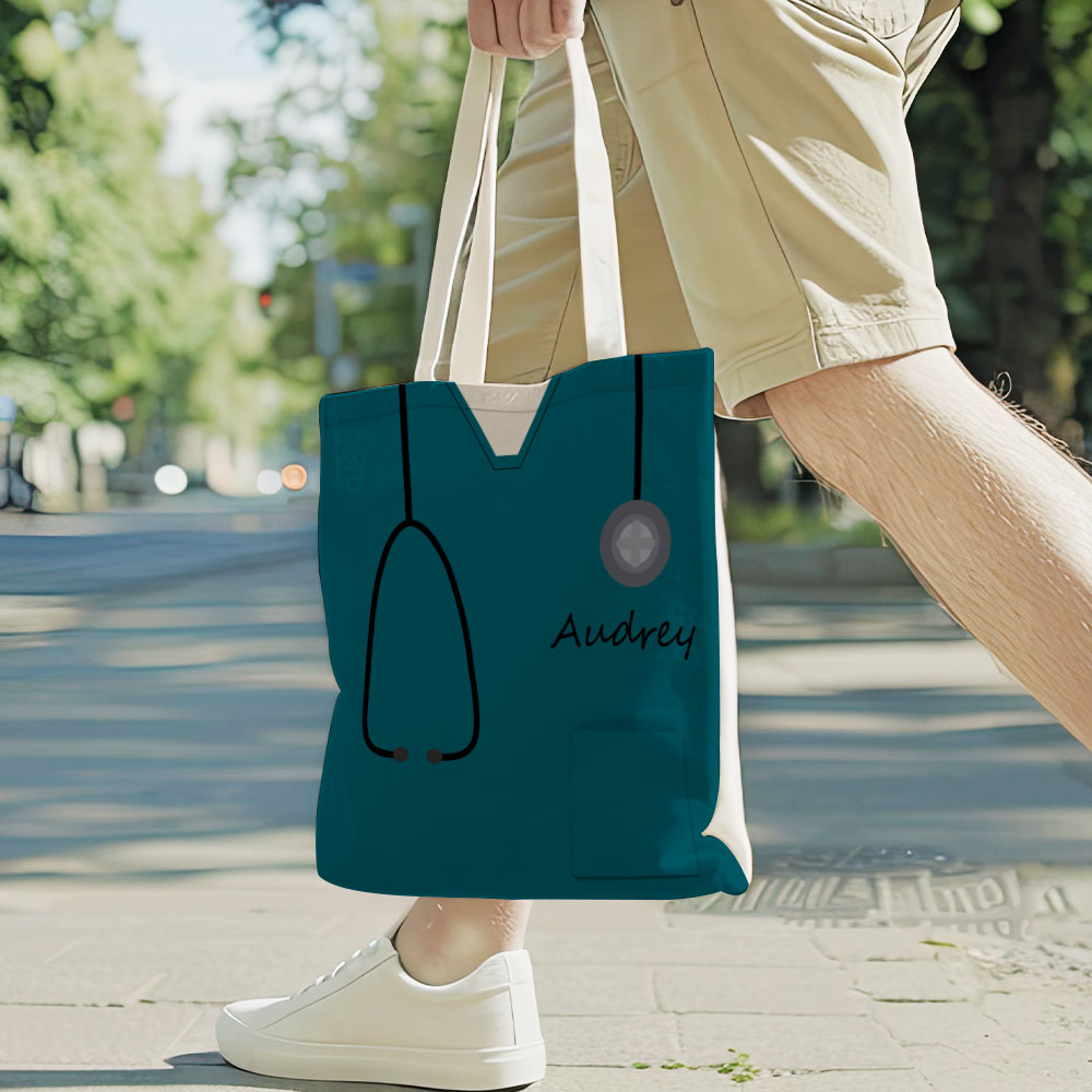 Personalized Name Nurse Medical Scrubs Teal Tote Bag