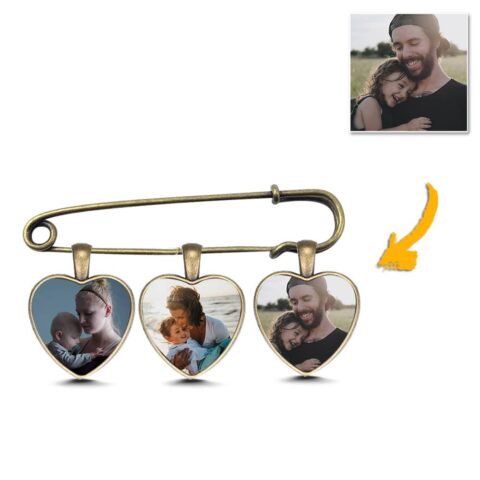 Custom Photo Lapel Pin Father’s Day Gift Heart Style Memory Photo