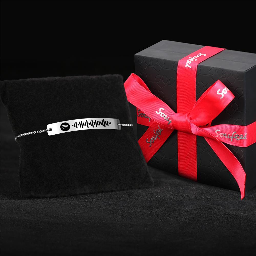Guaranteed Happy Tears: Scannable Spotify Code Bracelet Engraved Bar Bracelet Silver