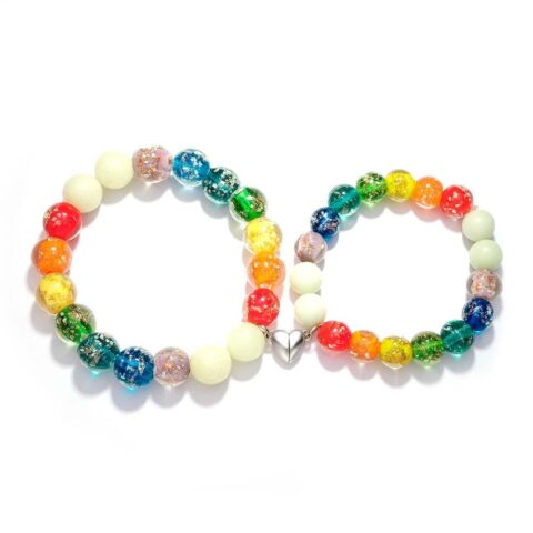 Rainbow Couple’s Firefly Glass Stretch Beaded Bracelet Glow in the Dark