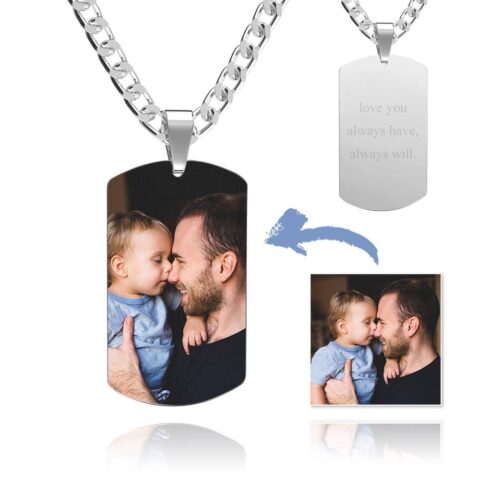 She Will Not Put It Down: Men’s Photo Tag Necklace With Engraving Stainless Steel