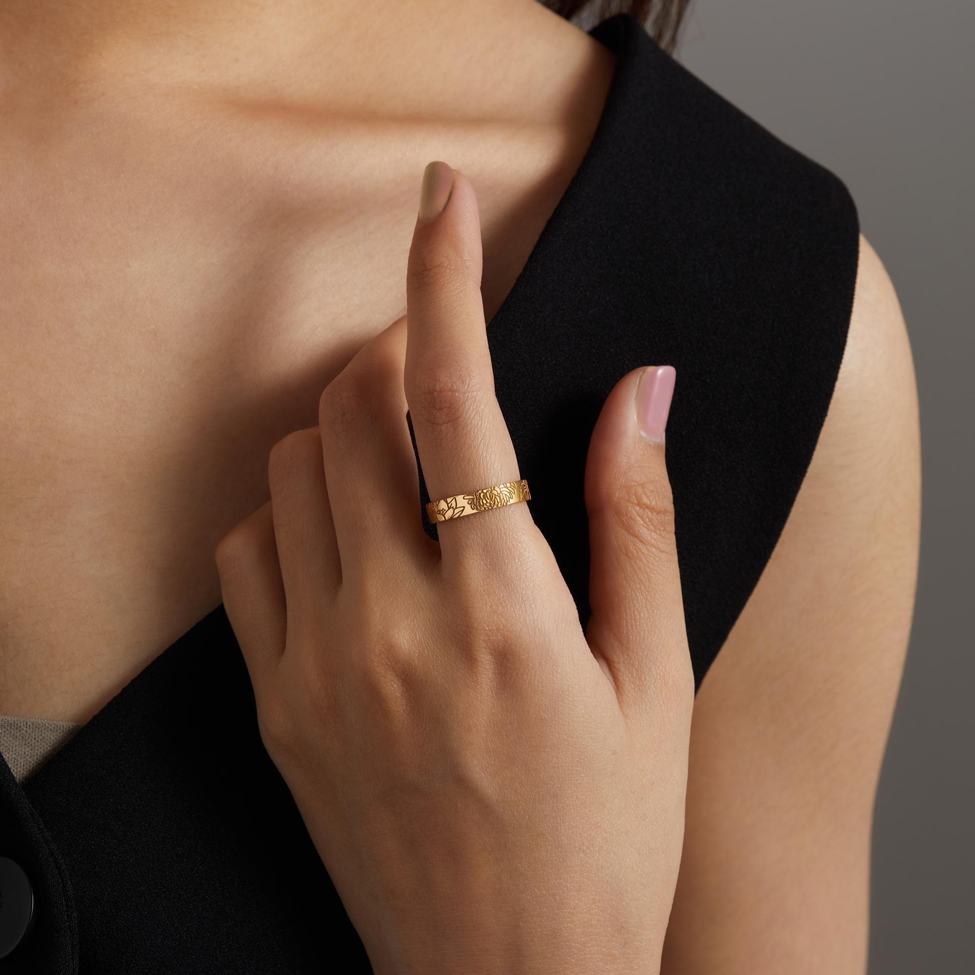 Birthflower Ring, Floral Ring, Mothers Ring, Personalized Jewelry Gift, Gold Ring,