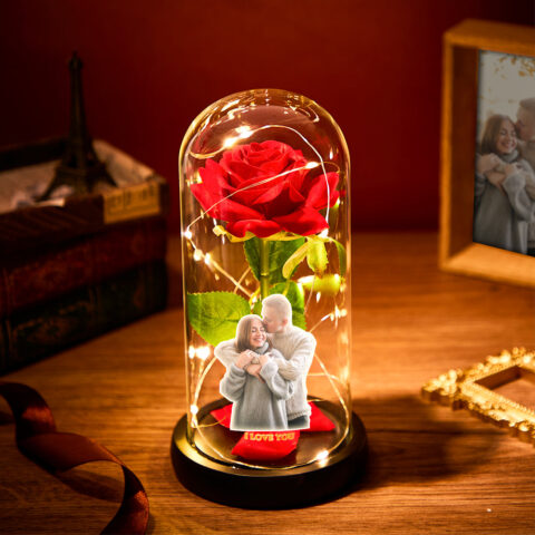 Custom Photo Text Eternal Rose Flower LED Night Light Romantic Simulation