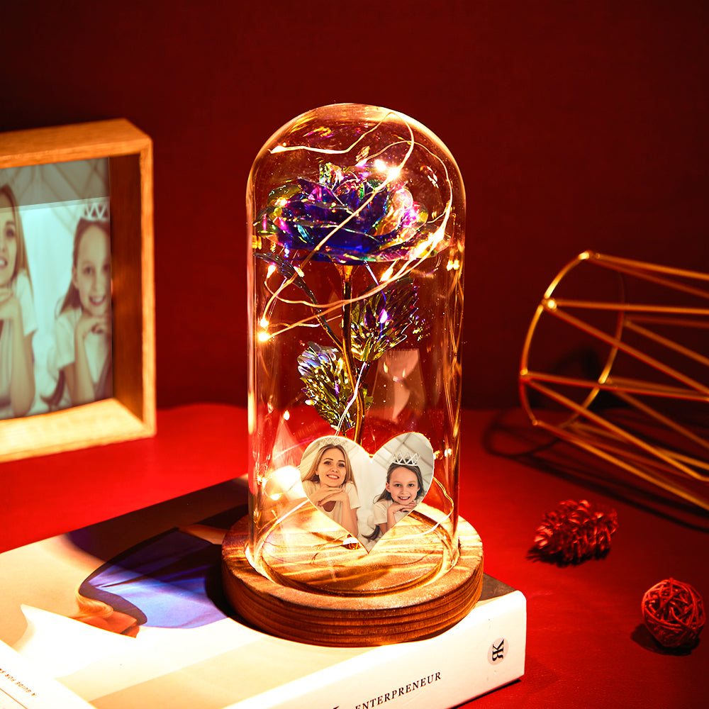 Custom Heart-shaped Photo Eternal Colorful Rose Flower LED Night Light Romantic