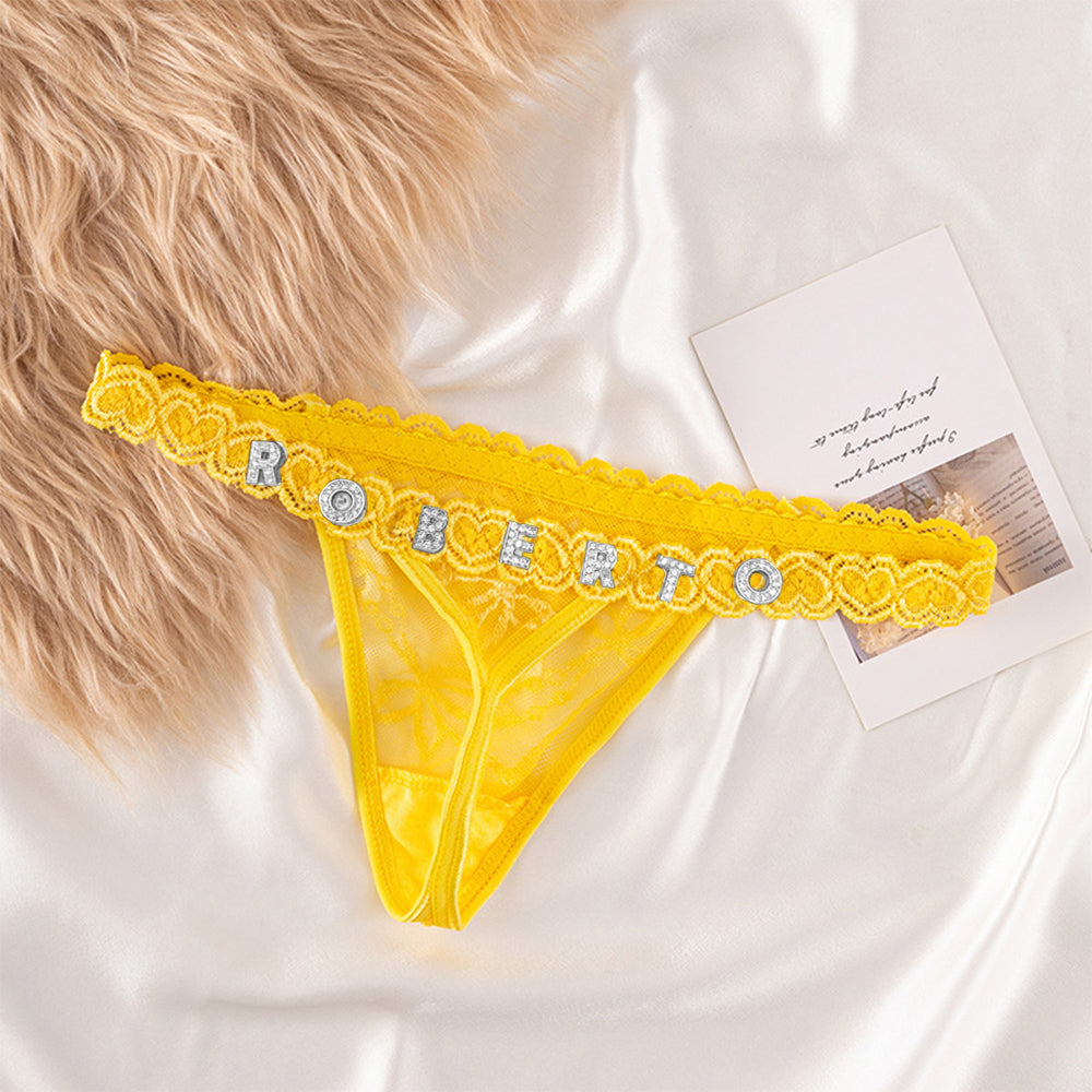 Custom Lace Thongs with Jewelry Crystal Letter Name