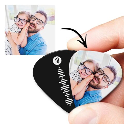 The Small Box With the Big Reaction: Scannable Spotify Code Guitar Pick, Engraved Music