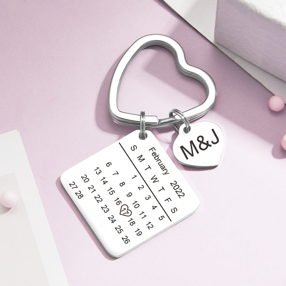 Small token, constant companion: Custom Engraved Calendar Keychain Heart Key Ring Save
