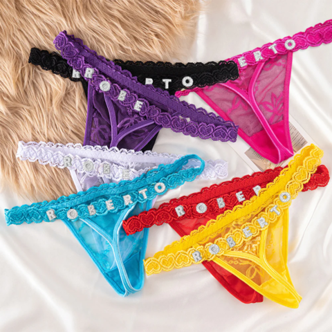 Custom Lace Thongs with Jewelry Crystal Letter Name