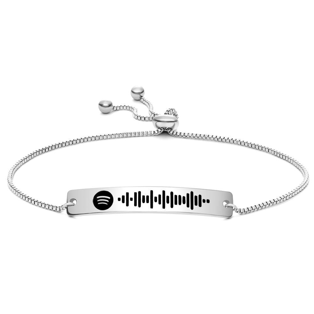 Guaranteed Happy Tears: Scannable Spotify Code Bracelet Engraved Bar Bracelet Silver