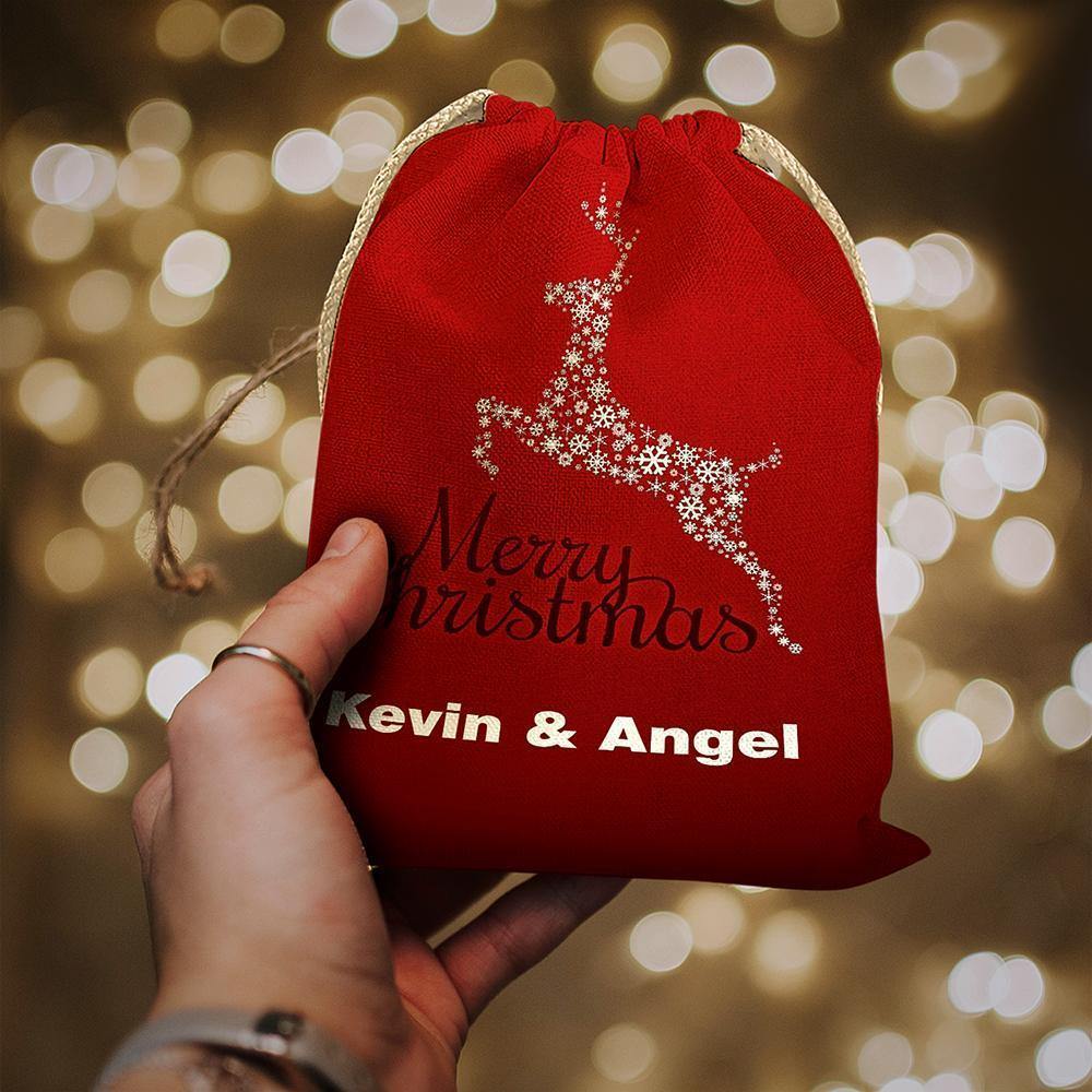 Custom Engraved Drawstring Sack Wrapped Christmas Gifts-Red