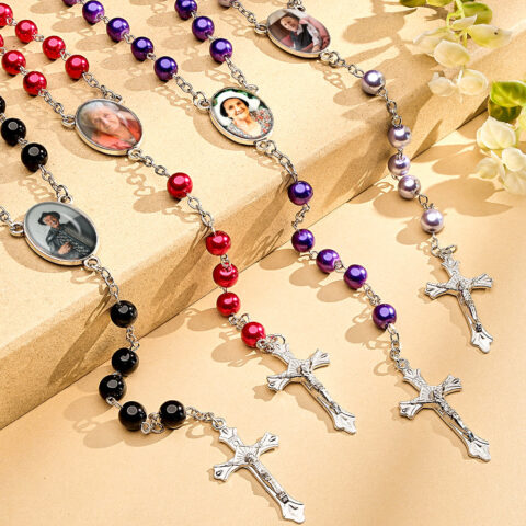 The Unexpected Favorite: Custom Rosary Beads Cross Necklace Personalized Glass Imitation