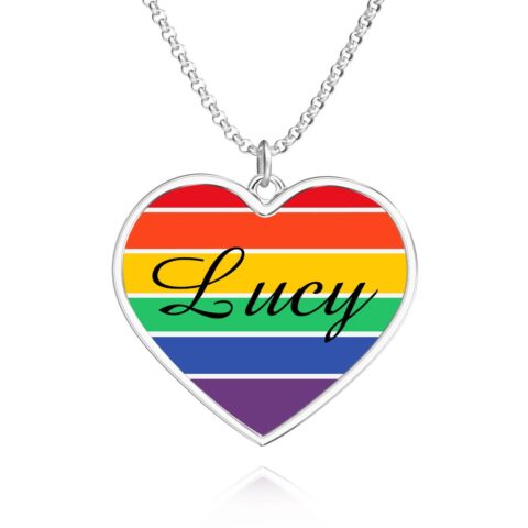 Customized LGBT Necklaces Silver Rainbow Love Heart Triangle Pendant Gay Lesbian
